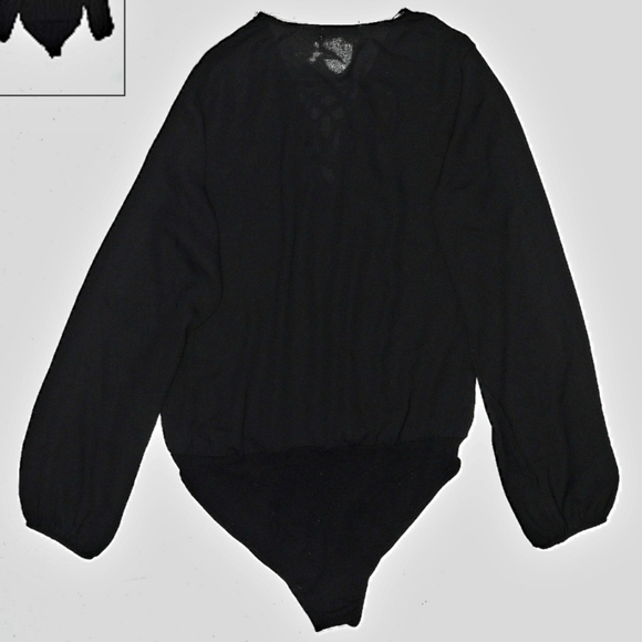 Heart & Hips Black Long Sleeve Bodysuit Lace Up Tie Women's Small S Snap Closure - Picture 2 of 9